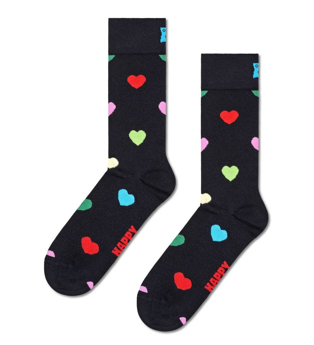 HAPPY SOCKS Crew Socks Black Heart Combed Cotton Unisex M 8-12 W 10-12.5